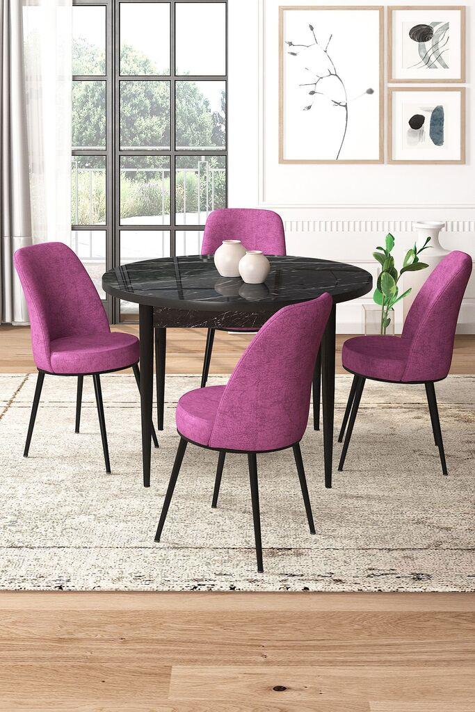 Hanah Home Set Trpezarijski sto i 4 stolice, Ljubičasto-crna