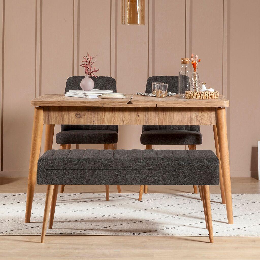 Hanah Home Set Trpezarijski sto, 2 trpezarijske stolice i klupa Vina 1053 3, Crna