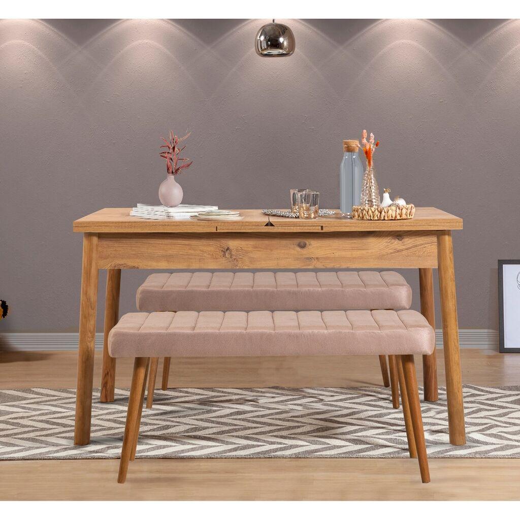 Hanah Home Set Trpezarijski sto i 2 klupe Santiago 0900, Bež