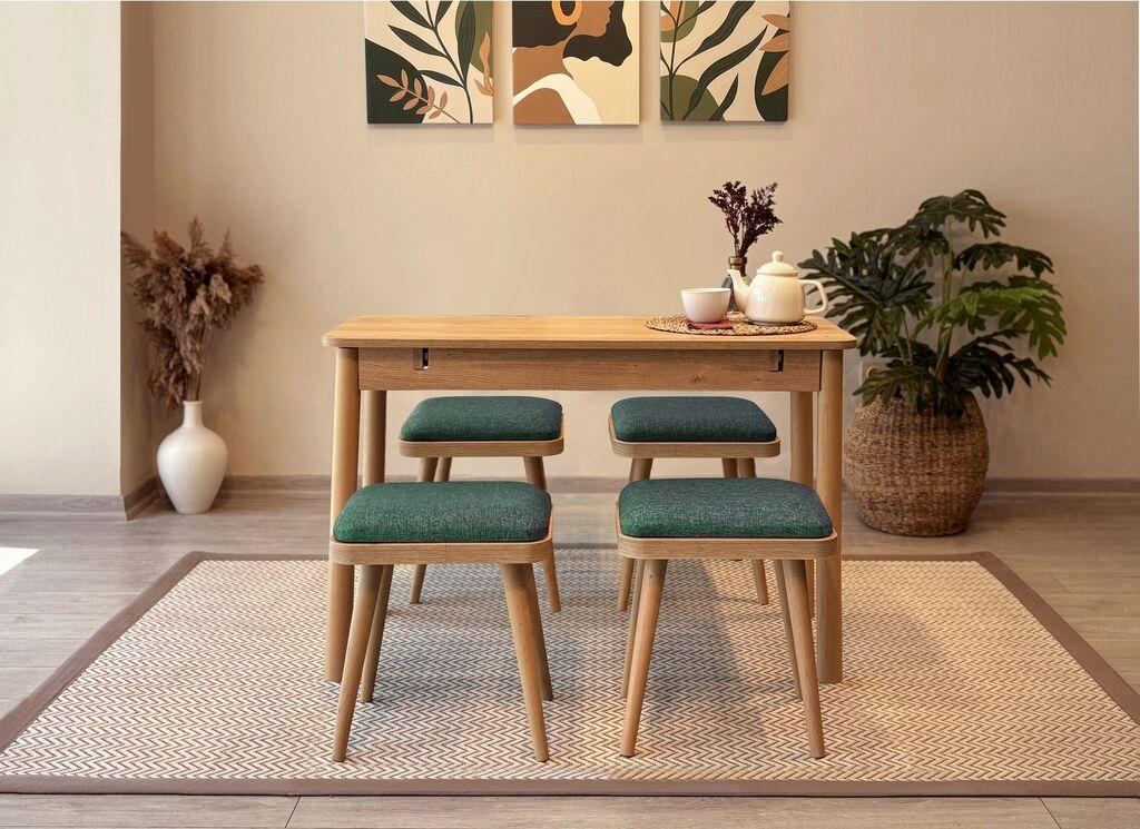 Hanah Home Set Trpezarijski sto i 4 trpezarijske stolice Vina Mini 05 1070, Zeleni