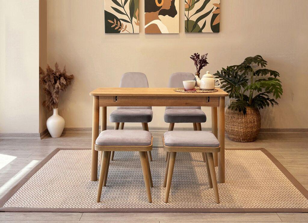 Hanah Home Set Trpezarijski sto i 4 trpezarijske stolice Vina Mini 02 0701, Svijetlo siva