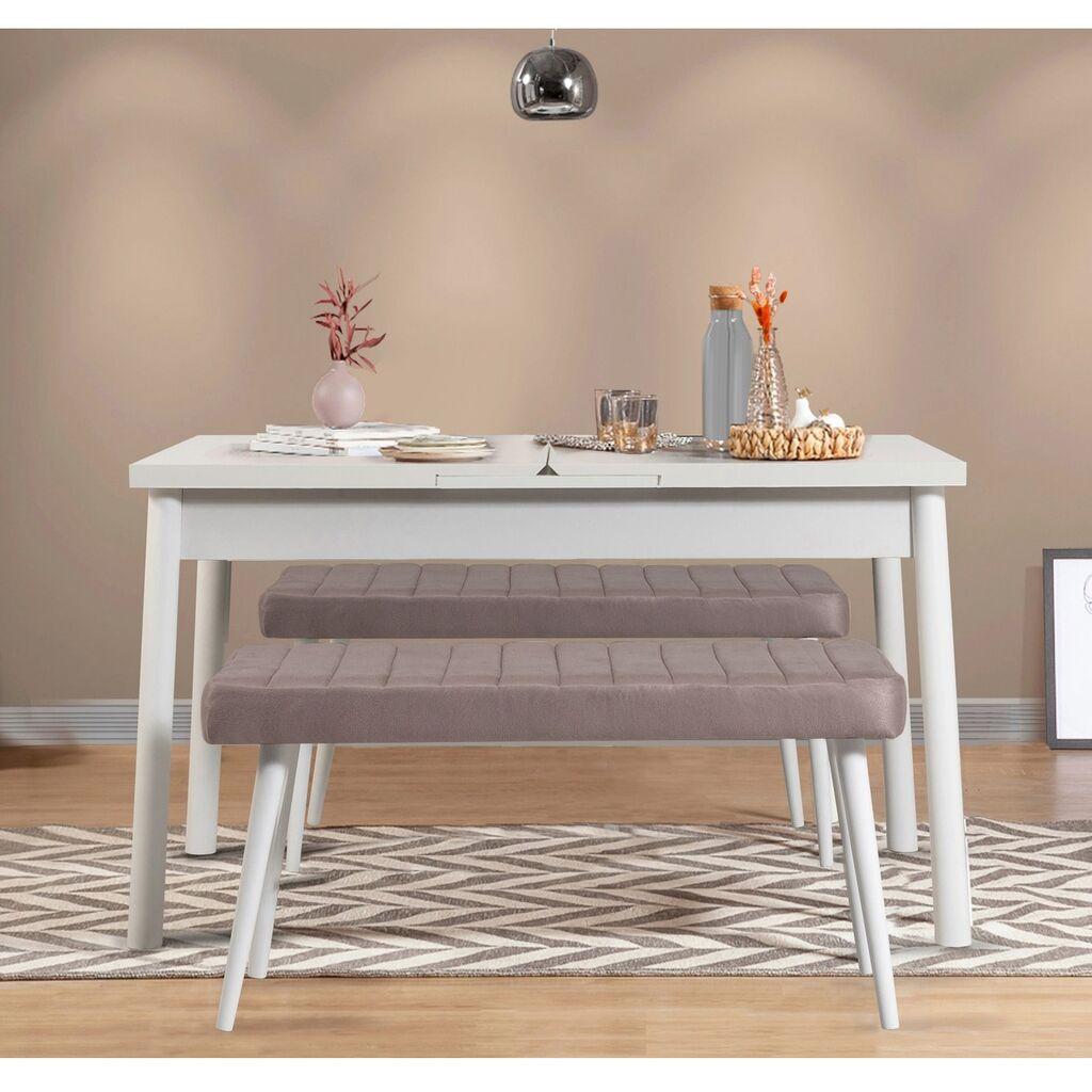 Hanah Home Set Trpezarijski sto i 2 klupe Santiago 0701, Siva