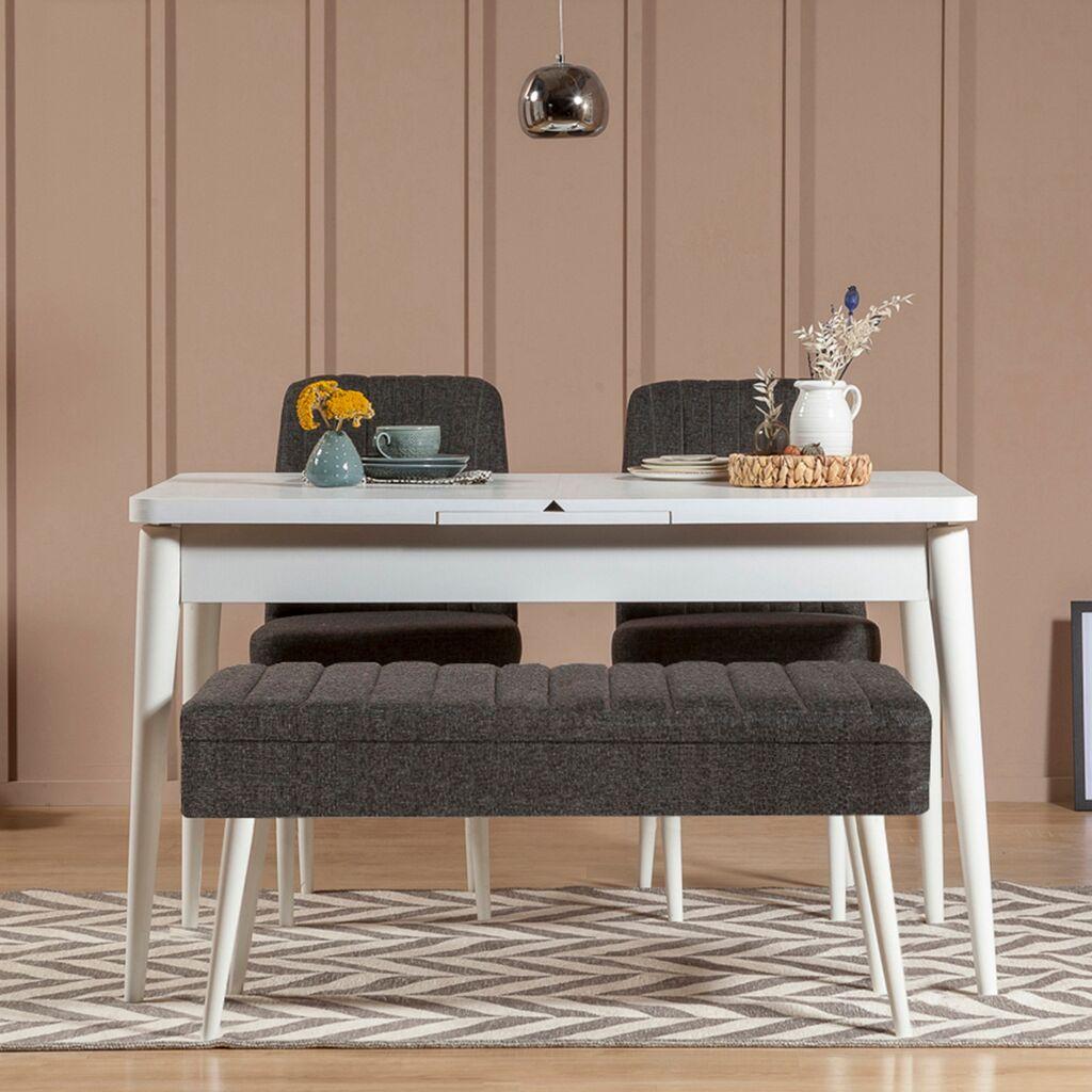 Hanah Home Set Trpezarijski sto, 2 trpezarijske stolice i klupa Vina 1053 3, Crna