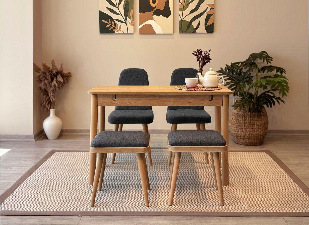 Hanah Home Set Trpezarijski sto i 4 trpezarijske stolice Vina Mini 02 1053, Crna