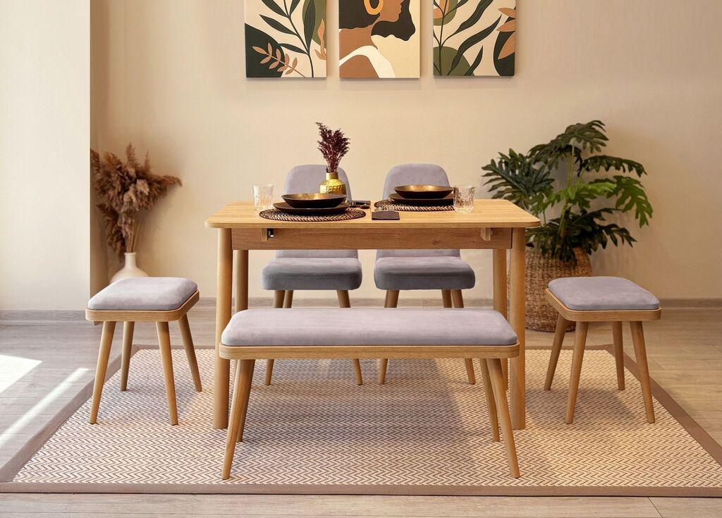 Hanah Home Set trpezarijski sto i stolice Vina Mini 03 0701, Svijetlo siva