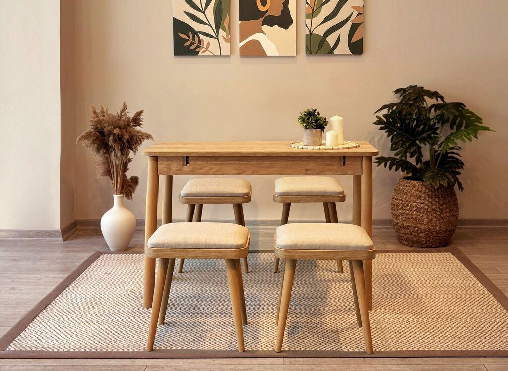 Hanah Home Set Trpezarijski sto i 4 trpezarijske stolice Vina Mini 05 1005, Krem