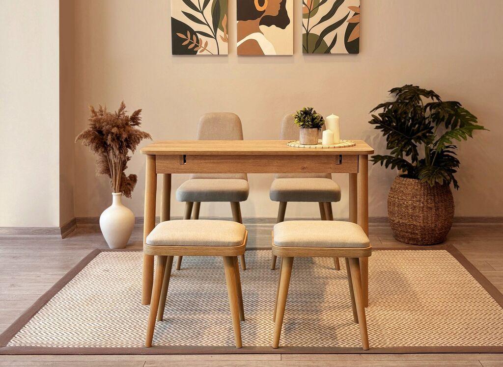 Hanah Home Set Trpezarijski sto i 4 trpezarijske stolice Vina Mini 02 1005, Krem