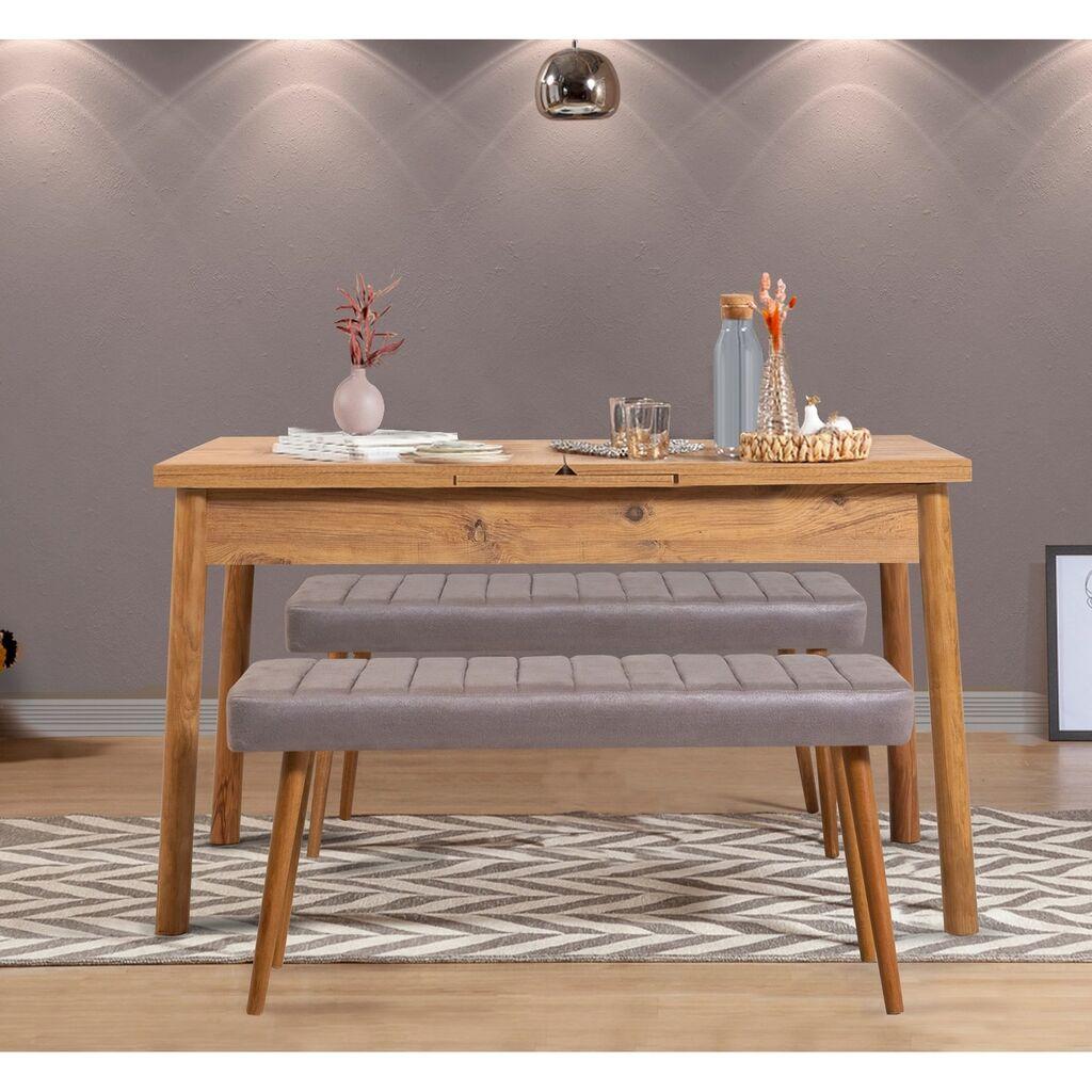 Hanah Home Set Trpezarijski sto i 2 klupe Santiago 0701, Siva