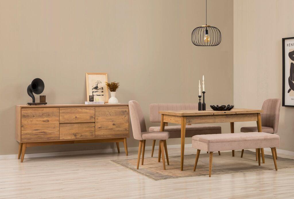 Hanah Home Trpezarijski set Vina klupa 04 1005, 6 dijelova, krem