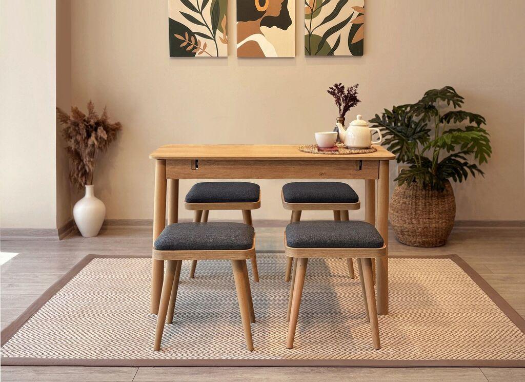 Hanah Home Set Trpezarijski sto i 4 trpezarijske stolice Vina Mini 05 1053, Crna