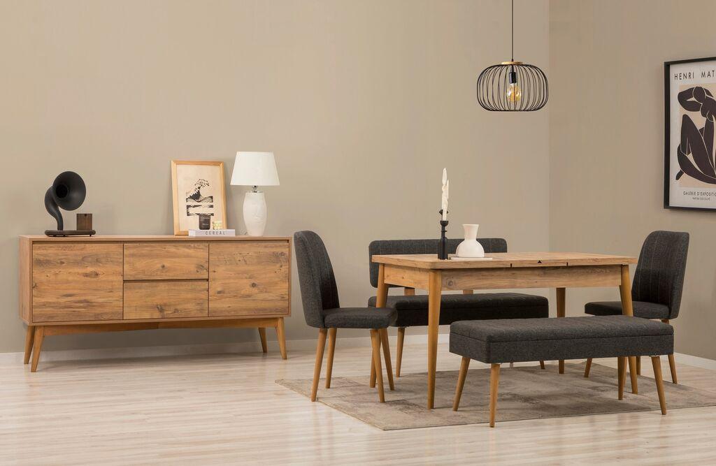 Hanah Home Trpezarijski set Vina Bench 03 1048, 7 delova, Tamnosivi