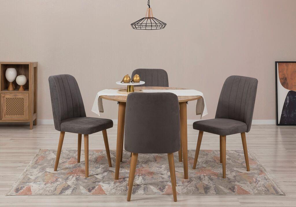 Hanah Home Set Trpezarijski sto i 4 trpezarijske stolice Vina 1501, Tamno siva