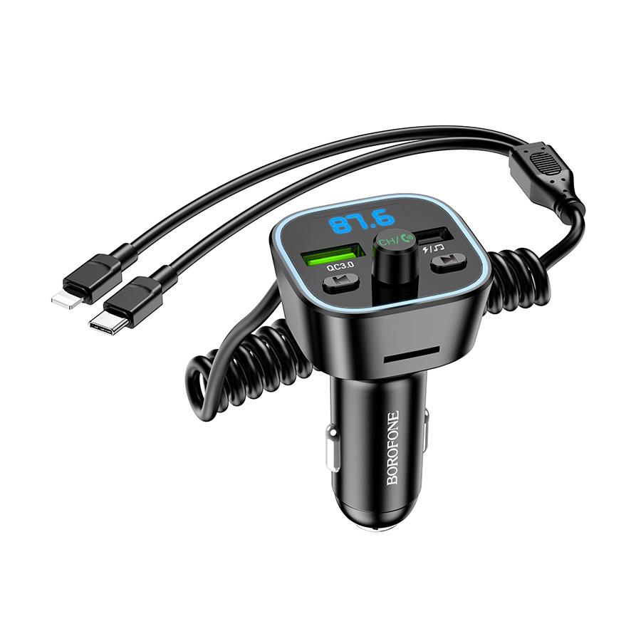 Borofone FM transmiter bluetooth sa USB punjaćem i kablom, Crni