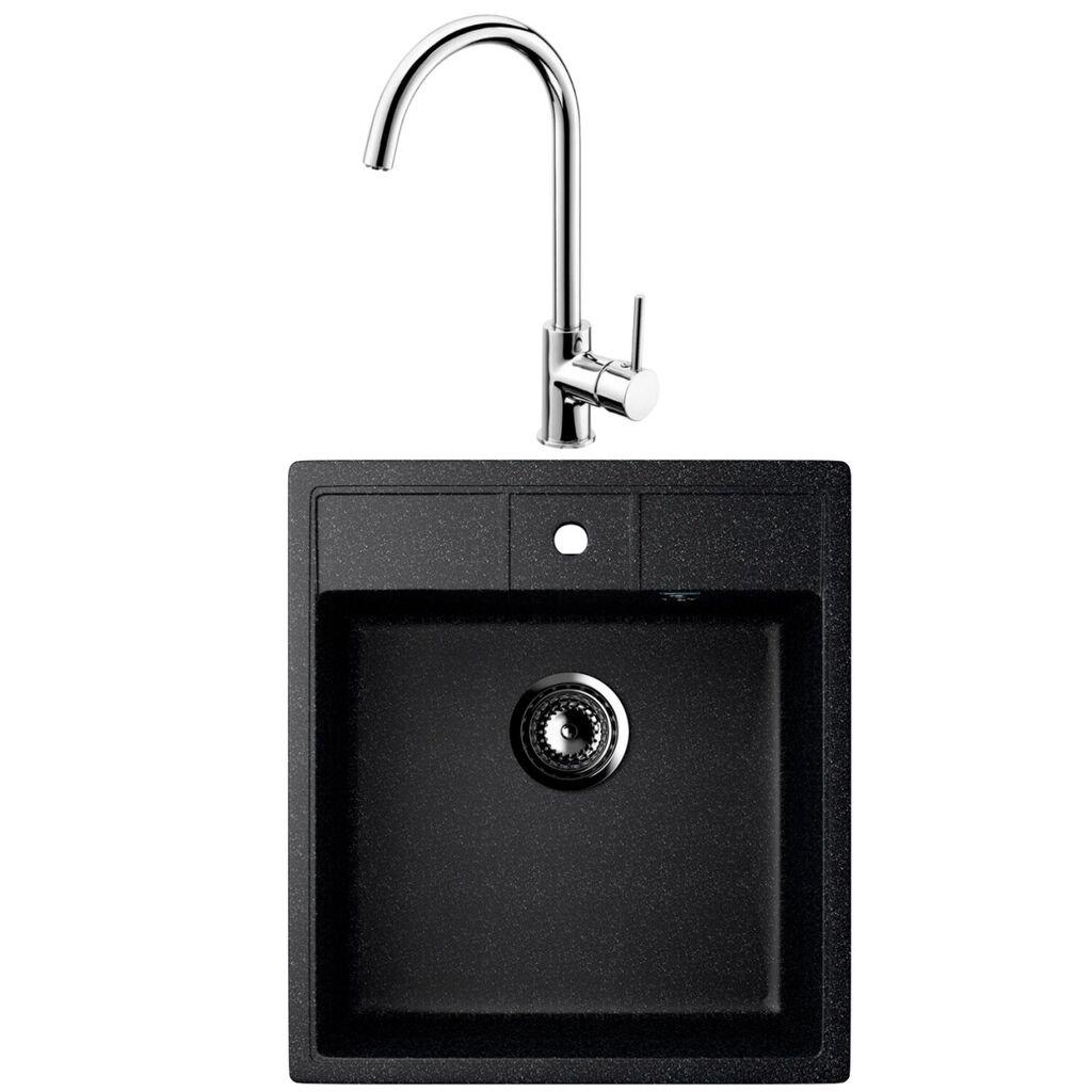Valterra Granitna sudopera V404 sa lučnom slavinom, 450 x 500 mm, Crna