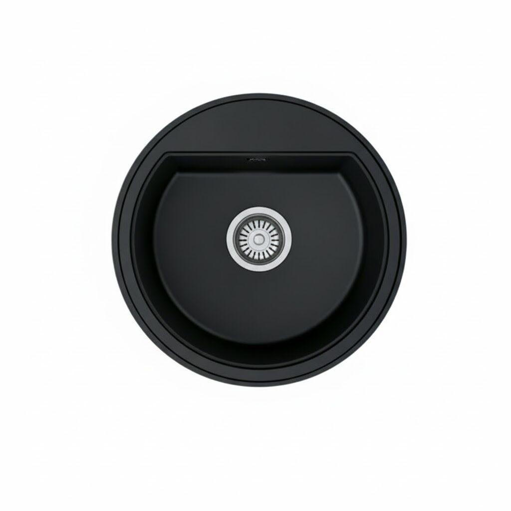 Valterra Okrugla granitna sudopera Como, 510 mm, Crna