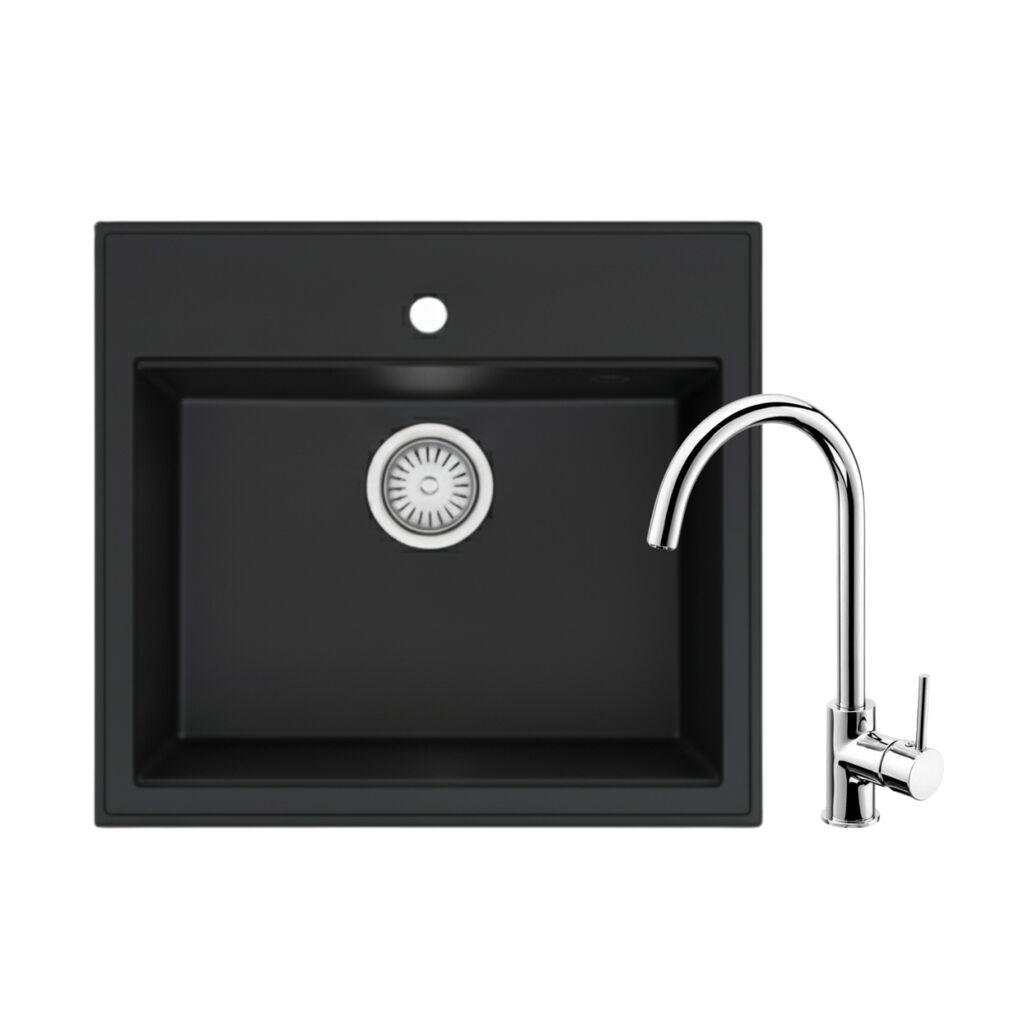 Valterra Granitna sudopera Verona sa inox slavinom, 560 x 510, Crna