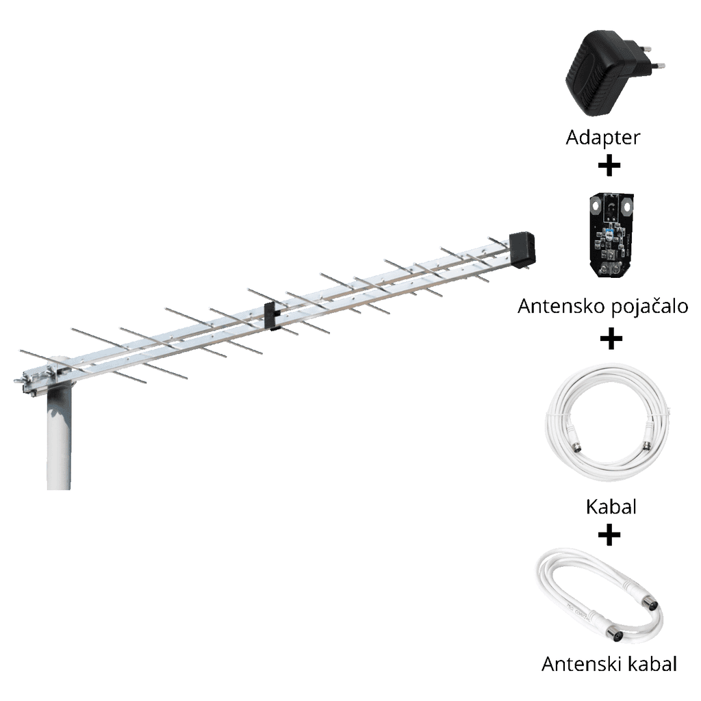 Iskra Antena Loga UHF P-2845 DTT/G SET, Sa Pojačalom, 24,5 dB(i), RG6U 10 Met.