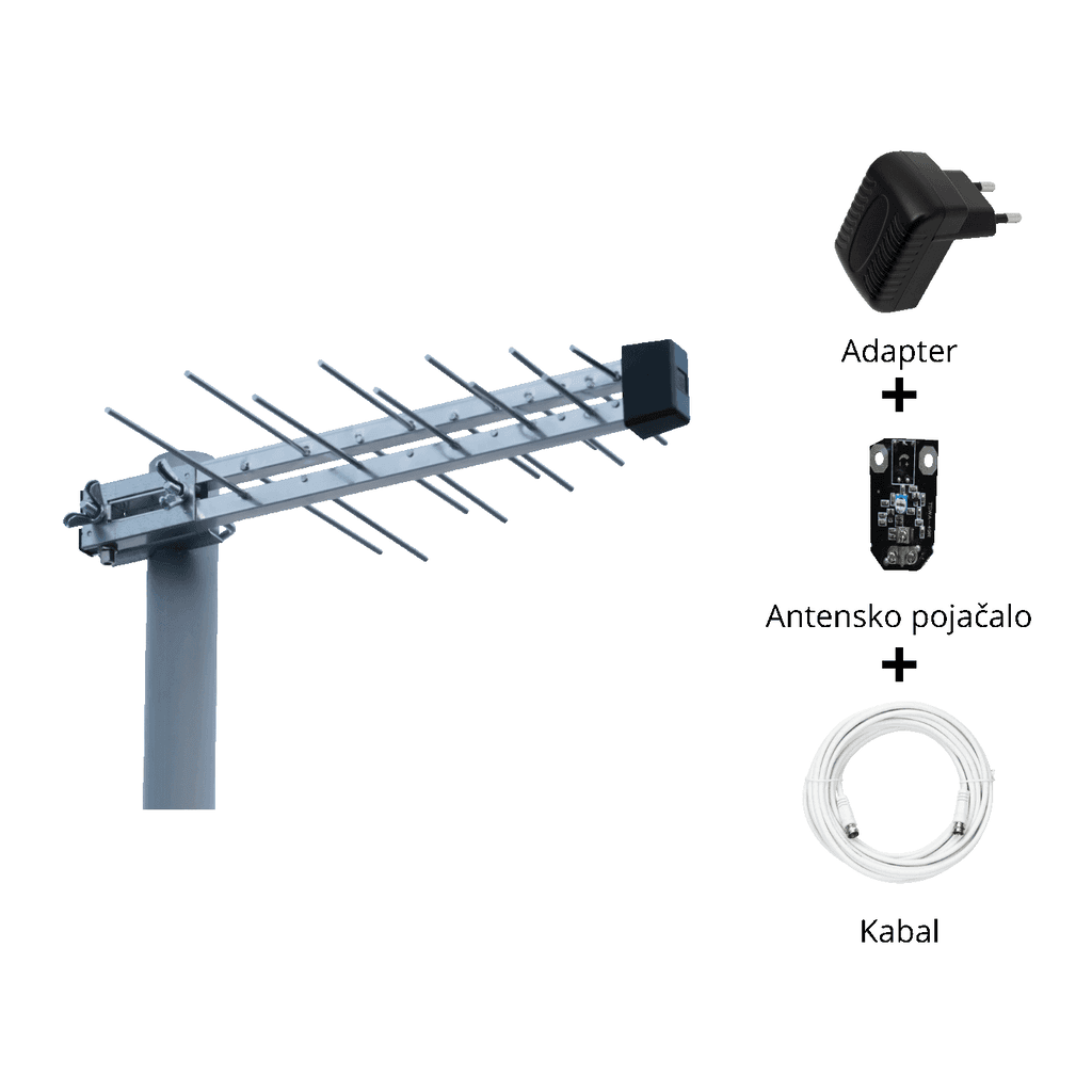 Iskra Antena Loga UHF P-20 DTT/G H/V, Sa Pojačalom, Dobit 16 dB, F-Konektor