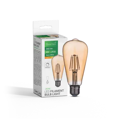 Gama Led Filament žarulja Green Tech, 4 W, 2300 K, E27, St64, Dimabilna, Narandžasta