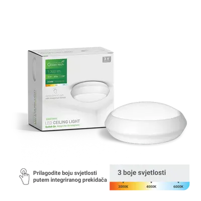 Gama Led Plafonjera Green Tech, 15 W, 3000 K - 4000 K - 6000 K, 30 cm, Ip66, Bijela