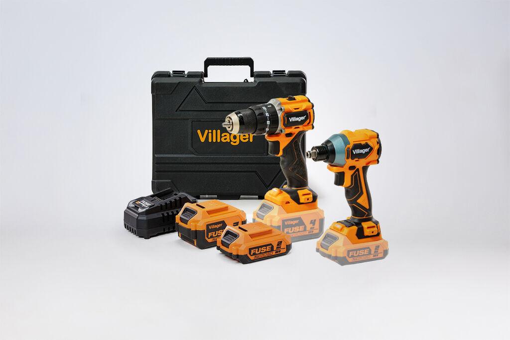 Villager Fuse set bušilica VLP 5121 + odvrtač VLP 6420, baterija 1x2,0Ah,1x4,0Ah, punjač 2,4A, Crno-narandžasti