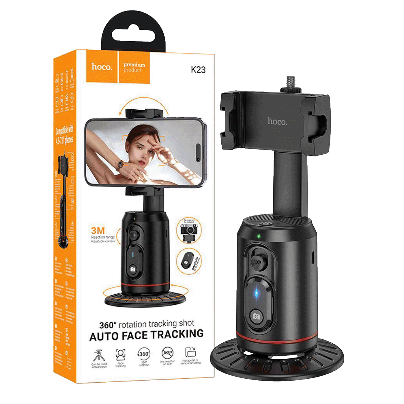 Hoco. Držač za telefon s automatskim praćenjem lica K23 Lotus, 360°, Crni