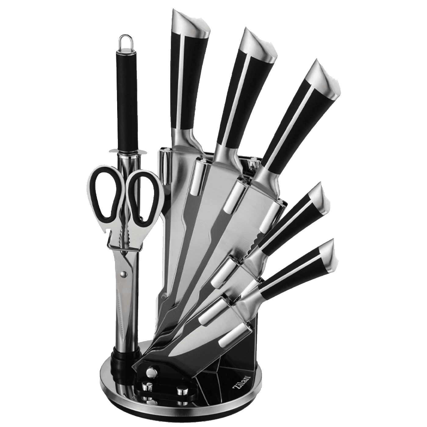 Zilan Set noževa za stalkom ZLN1634, 8 Komada, Srebrno-Crni