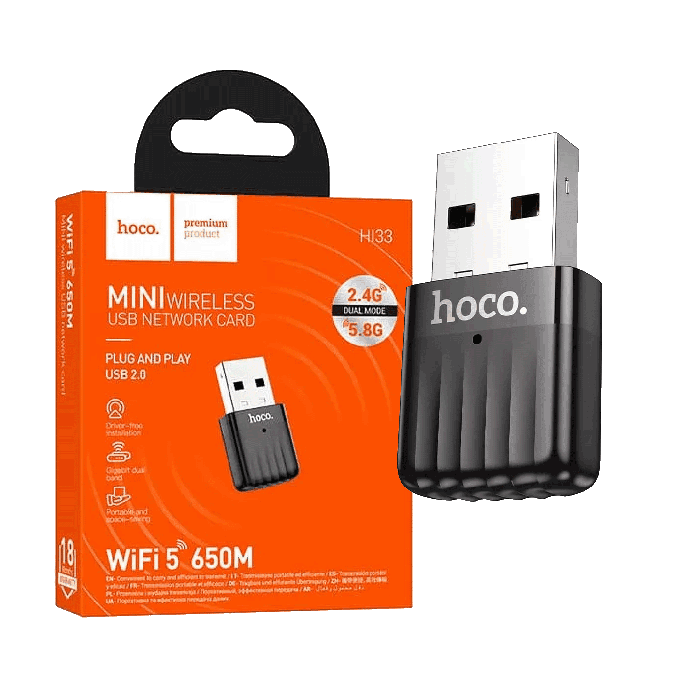 Hoco. Wi-Fi mrežna kartica HI33, 650 Mbps Dual Band, USB, Crna