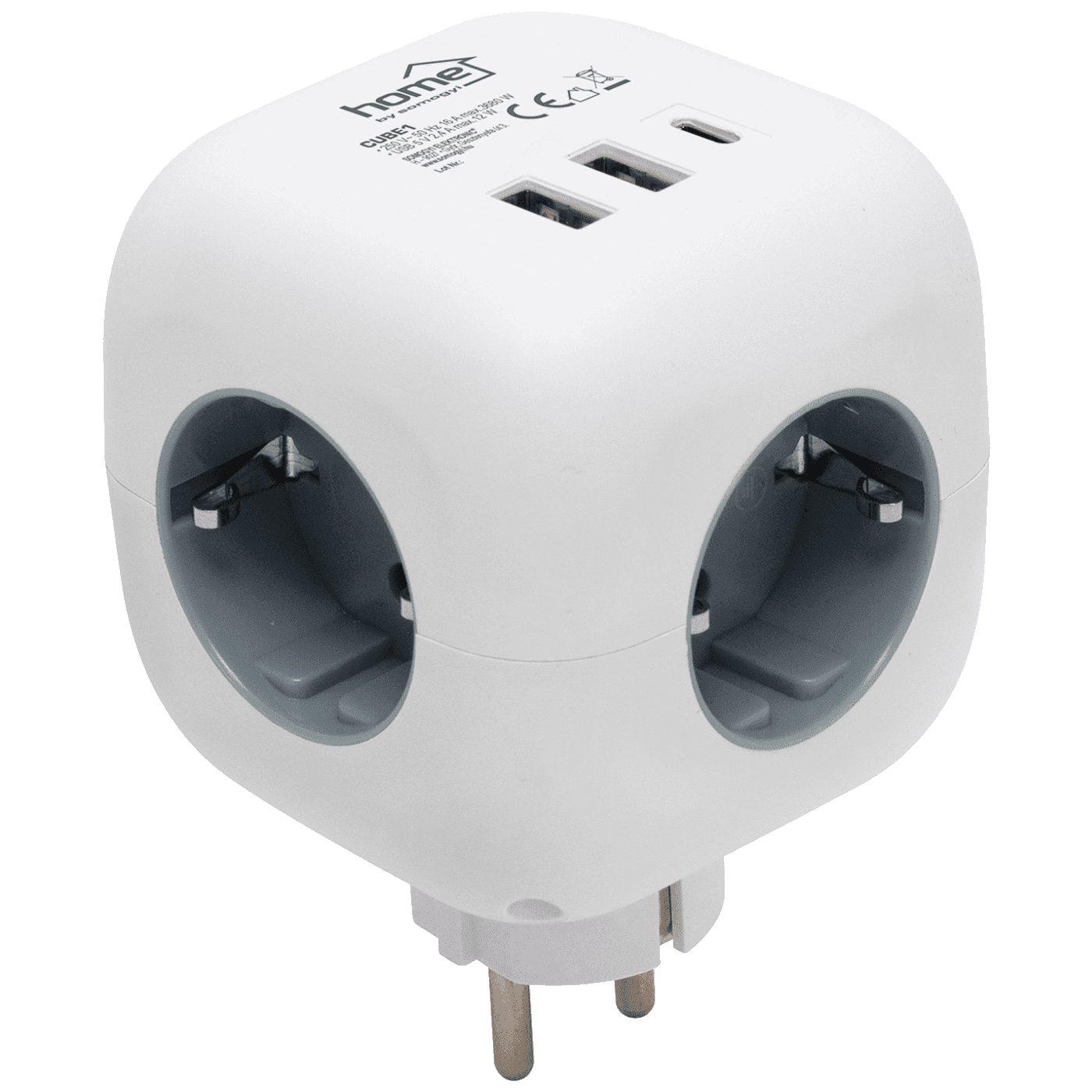 Home Strujni razdjeljnik sa 3 utičnice CUBE1, 3 x USB, Bijeli