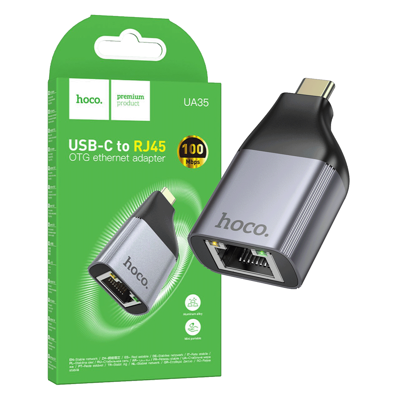 Hoco. Adapter USB Type-C na LAN UA35, Crni