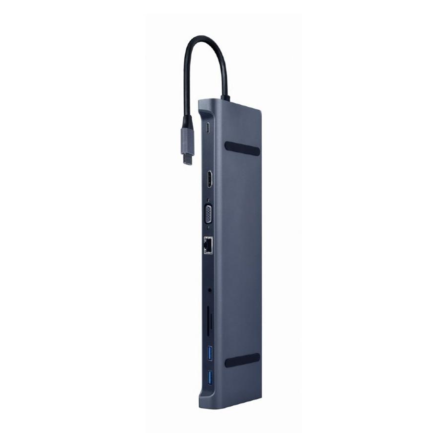 Docking station Gembird USB adapter Type-C, 10-u-1, multi-port adapter (USB hub + HDMI + VGA + PD + čitač kartica + LAN + 3.5mm), A-CM-COMBO10-01