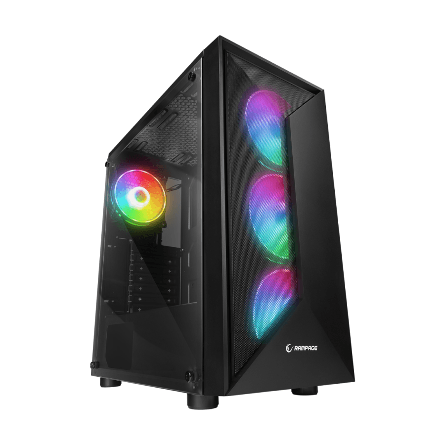 Kućište gaming RAMPAGE TRIANGLE, ATX, ventilatori 4x120mm, Auto RGB, staklo, Mid-Tower