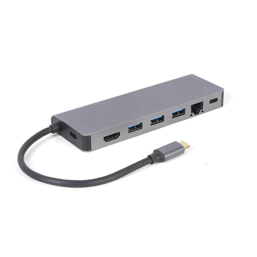 Docking station USB adapter Type-C 5-u-1, multi-port adapter Hub + HDMI + PD + čitač kartica + LAN