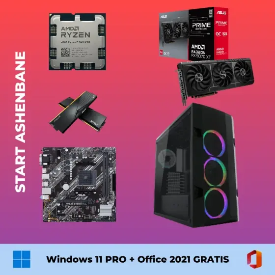 Start Ashenbane Računar, Gaming, Ryzen 7 7800X3D, RX 9070 XT 16GB, 32GB DDR5, 1TB SSD + Windows 11 pro + Office 2021