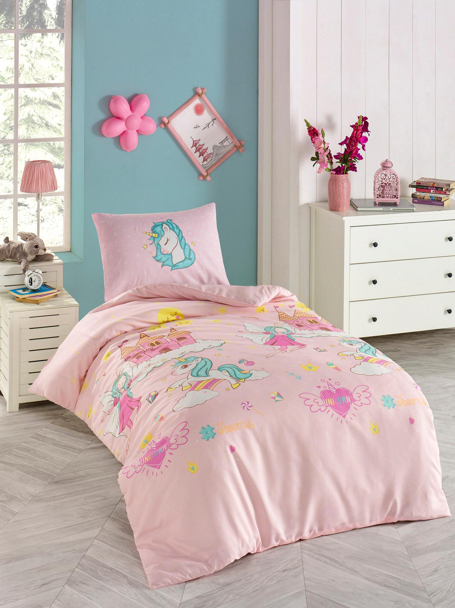 L'essentiel Maison Unicorn Dreams set posteljine za jednu osobu, 140x200cm, roze