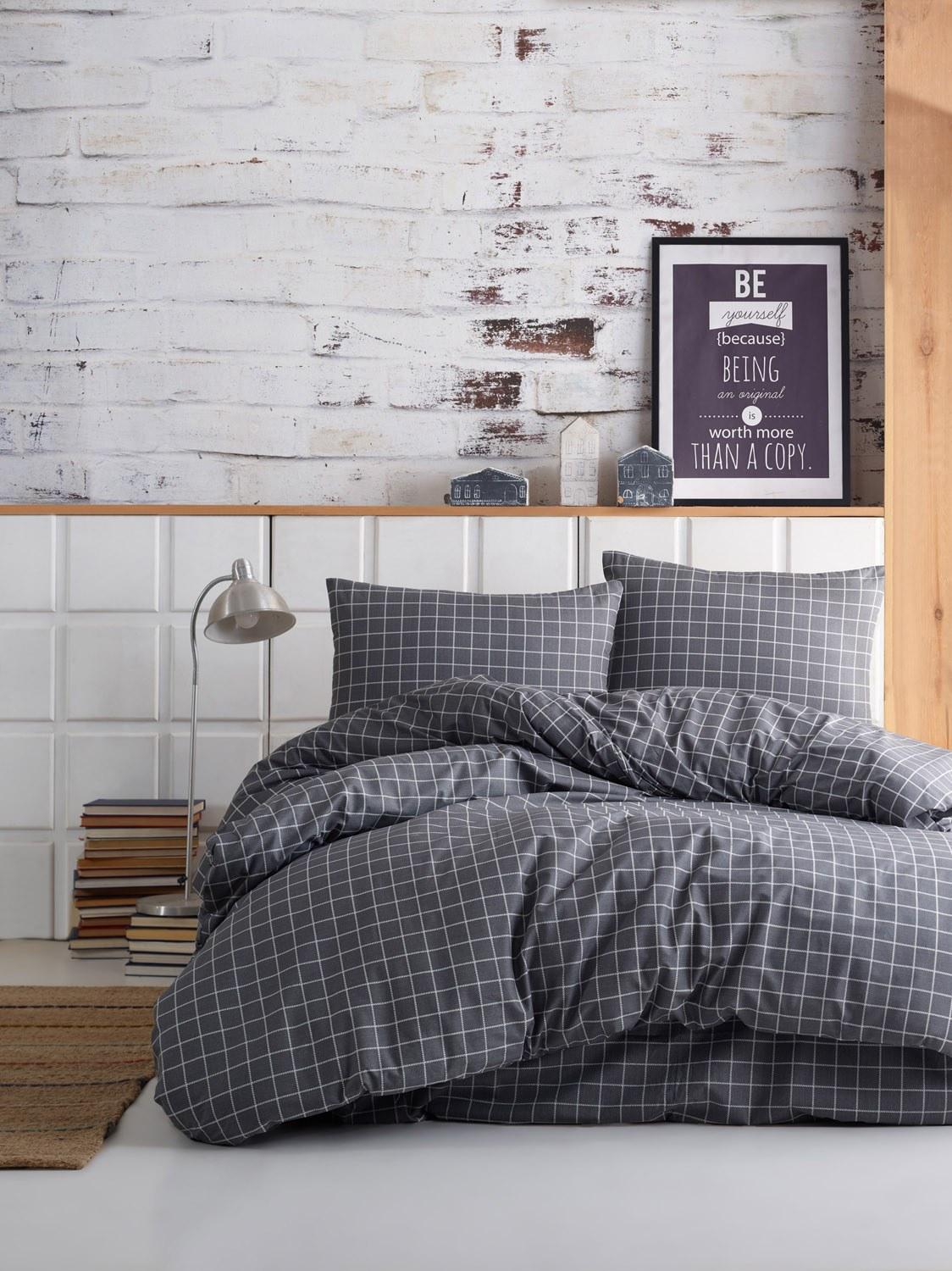L'essentiel Maison set posteljine Mini Kare, 160x220cm, antracit