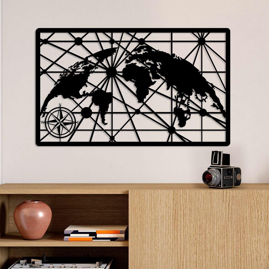 Wallity Zidna dekoracija Mapa svijeta 8-S, 40 x 66 cm, Crna