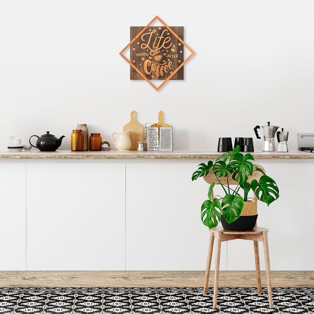 Wallity Zidna dekoracija Život počinje nakon kafe, 54 x 54 cm, bakrene boje