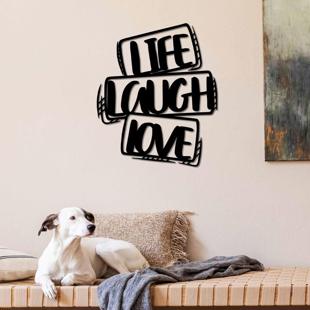 Wallity Zidna dekoracija Život Smijeh Ljubav, 40 x 47 cm, Crna