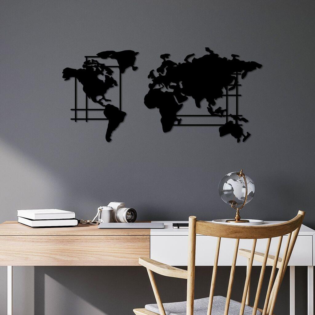 Wallity Zidna dekoracija Mapa svijeta - M, 70 x 33 cm, Crna