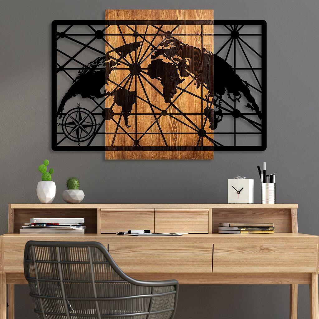 Wallity Zidna dekoracija Mapa svijeta 5-L, 70 x 99 cm, Smeđa