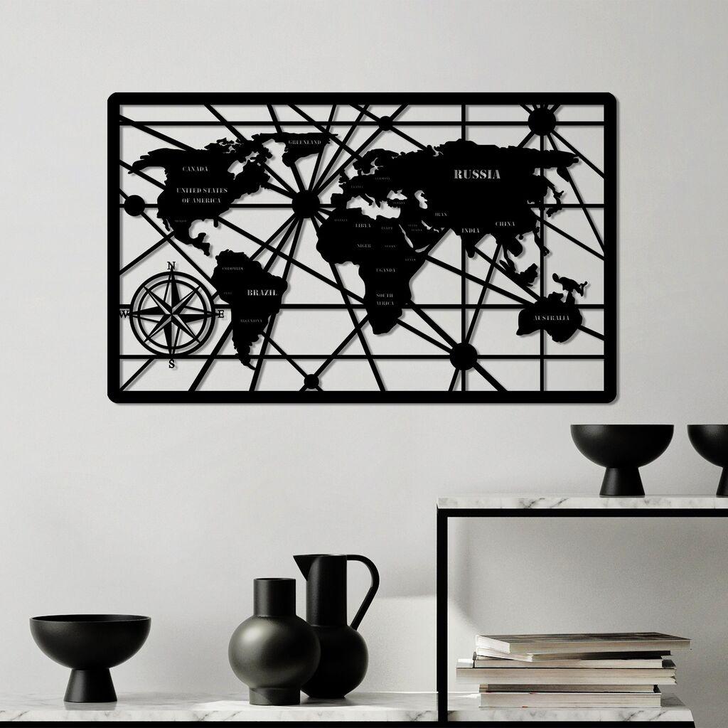 Wallity Zidna dekoracija Mapa svijeta 7-M, 50 x 82 cm, Crna