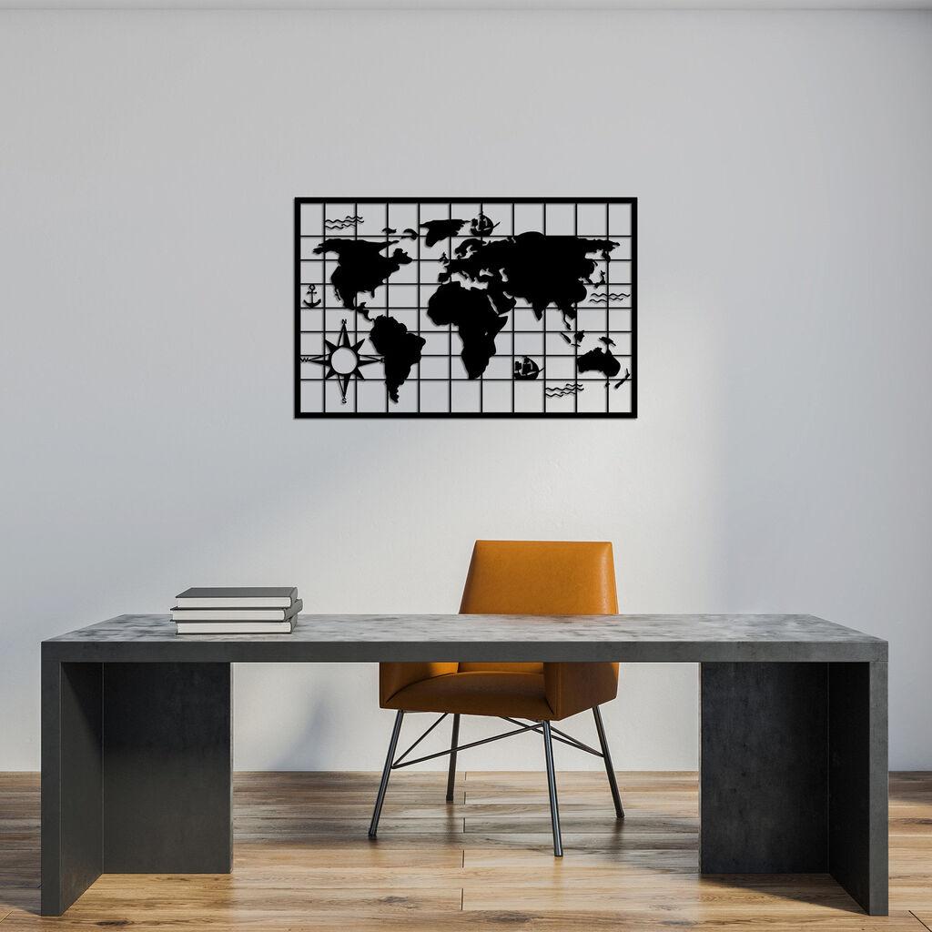 Wallity Zidna dekoracija Mapa svijeta 7, 90 x 58 cm, Crna