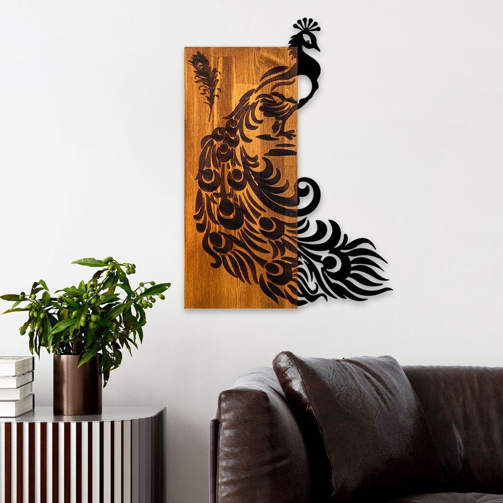 Wallity Zidna dekoracija Paun, 47 x 65 x 3 cm, Smeđa