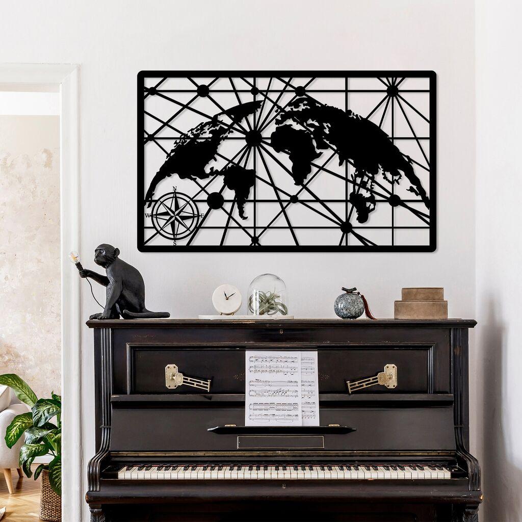 Wallity Zidna dekoracija Mapa svijeta 8-L, 60 x 100 cm, Crna