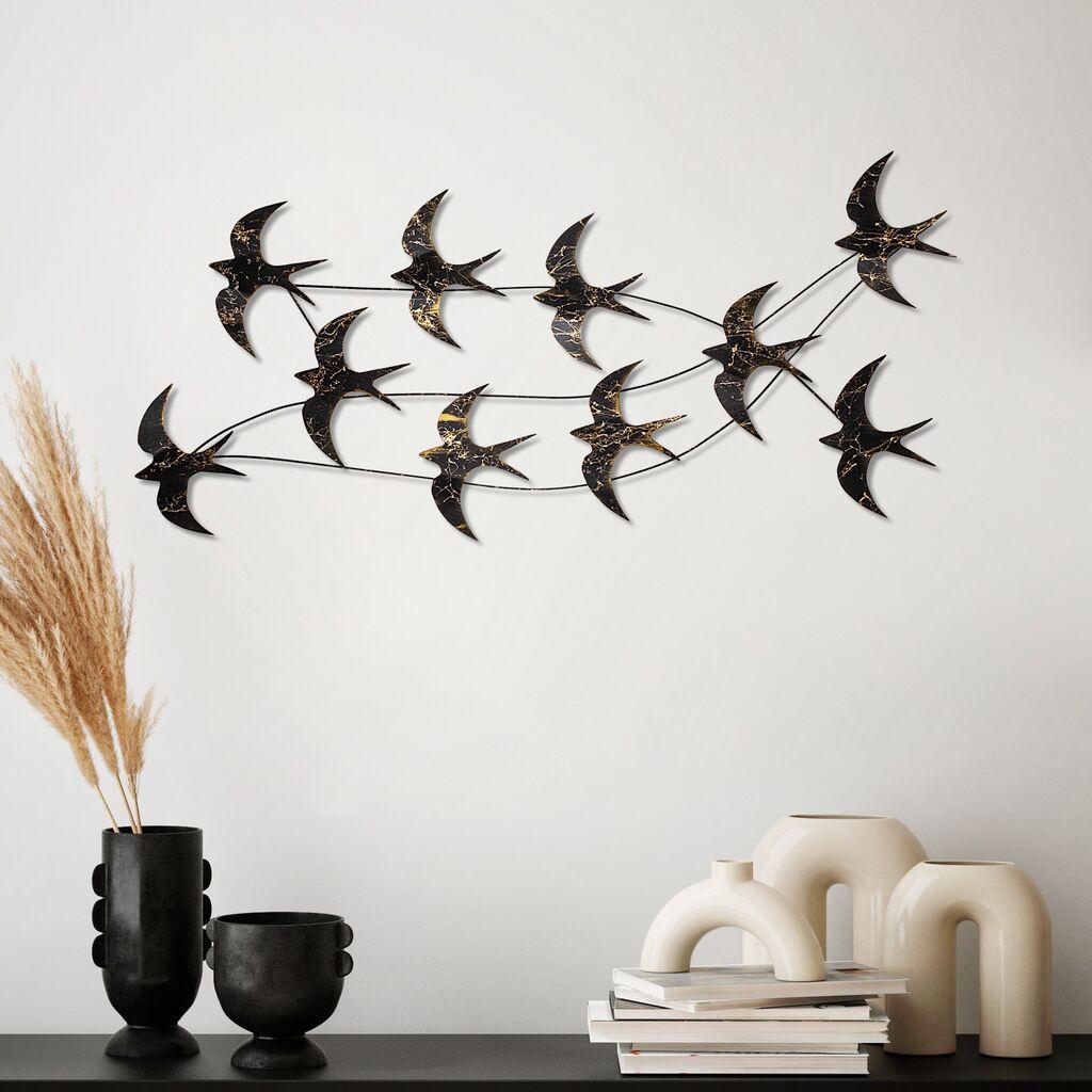 Wallity Zidna dekoracija Flock of Swallows 3, 45 x 104 x 8 cm,  Crna