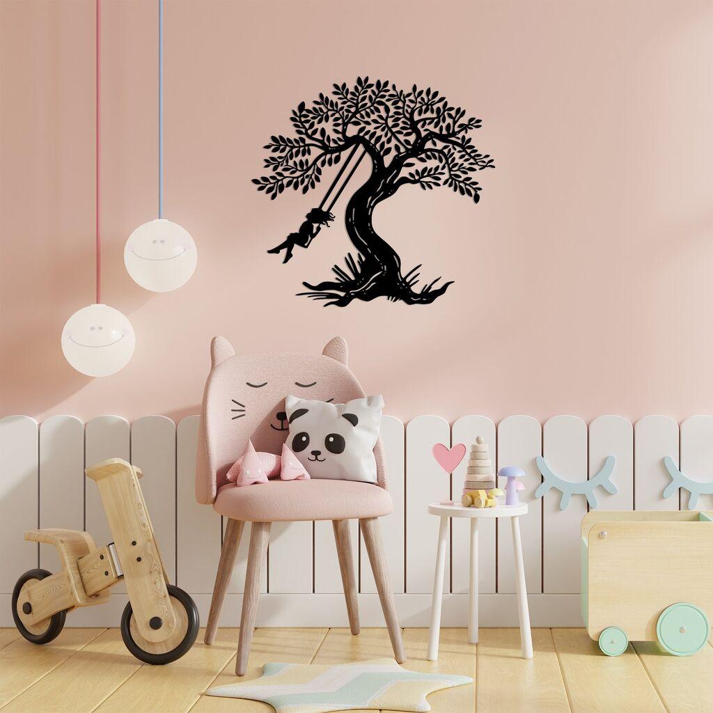 Wallity Zidna dekoracija Ljuljaška djevojčica, 70 x 73 cm, Crna