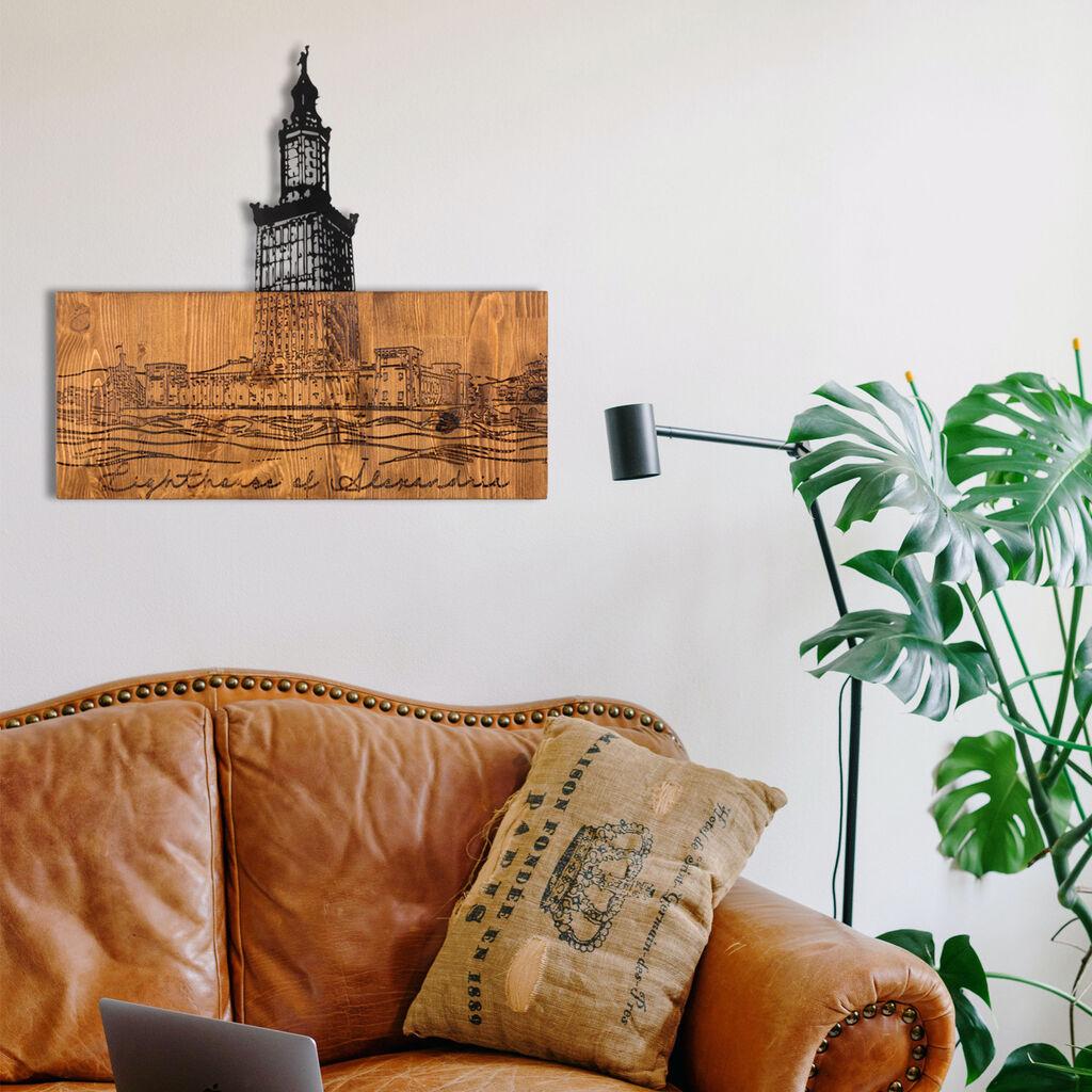 Wallity Zidna dekoracija Svjetionik Aleksandrija, 54 x 58 cm, Crna