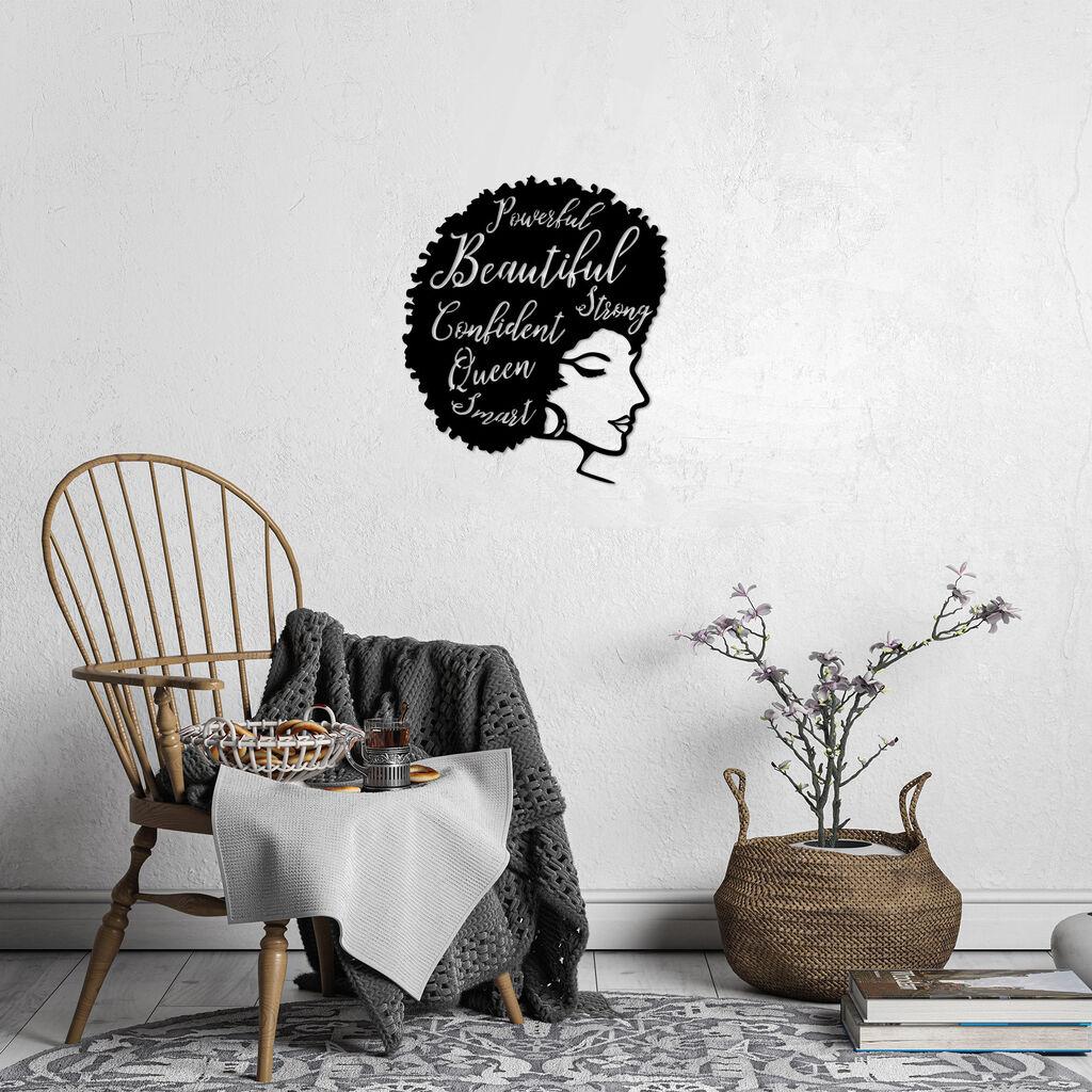 Wallity Zidna dekoracija Prekrasna Samouvjerena Kraljica - 471, 60 x 70 cm, Crna