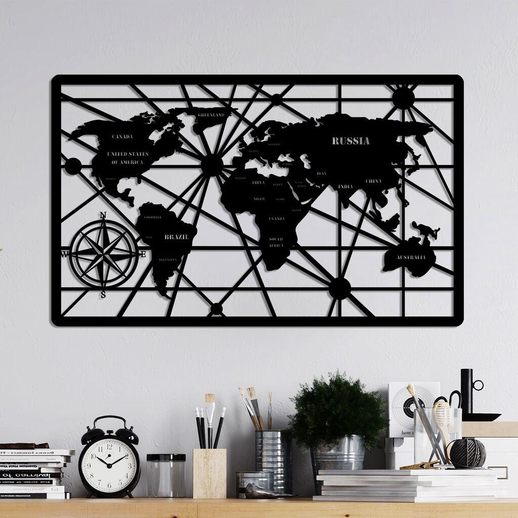 Wallity Zidna dekoracija Mapa svijeta 7-S, 40 x 65 cm, Crna